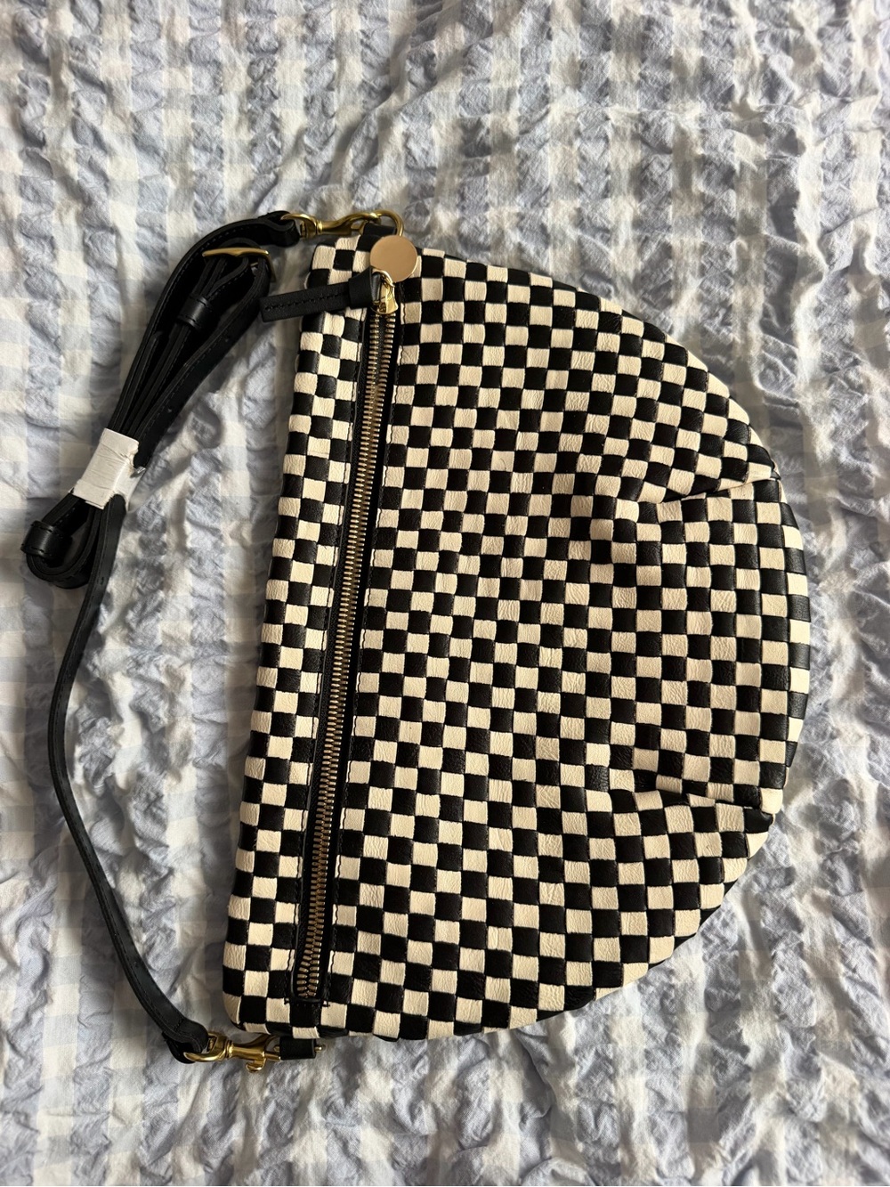 Clare V. Black/Cream woven checkered Grande Fanny NWT - Picture 5 of 8